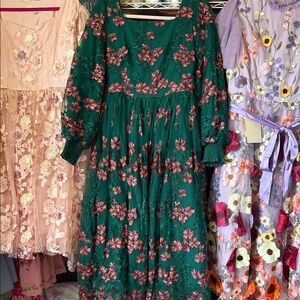 JessaKae Green Dress with Pink Floral Design